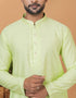Readymade Men's Indo Western Pista Kurta Viscose Cotton Churidar Close-up View