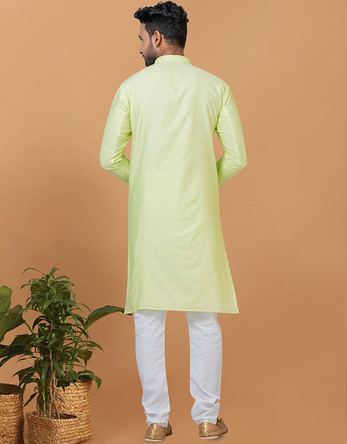 Readymade Men's Indo Western Pista Kurta Viscose Cotton Churidar Back View