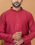 Readymade Men's Indo Western Red Kurta Viscose Cotton Churidar Close-up View