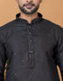 Readymade Men's Indo Western Black Kurta Poly Cotton Churidar Back View