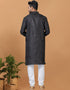 Readymade Men's Indo Western Black Kurta Poly Cotton Churidar Close-up View