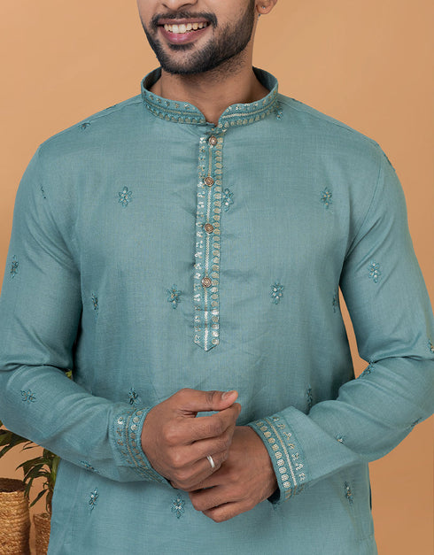 Readymade Men's Dhoti Kurta Blue Kurta Poly Cotton Churidar Back View