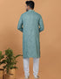 Readymade Men's Dhoti Kurta Blue Kurta Poly Cotton Churidar Close-up View