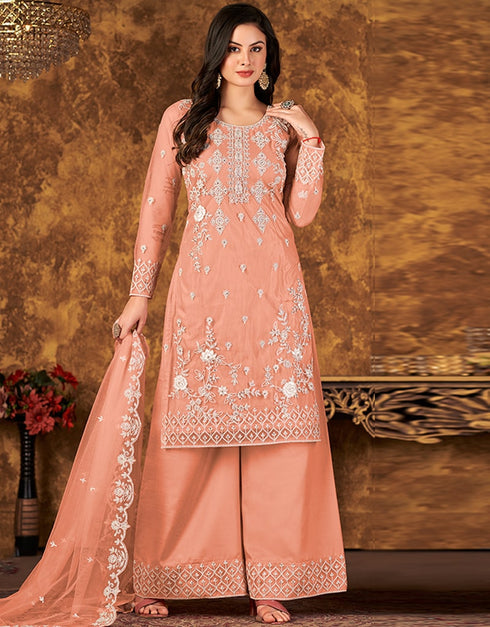 Peach Heavy Net Palazzo Suit