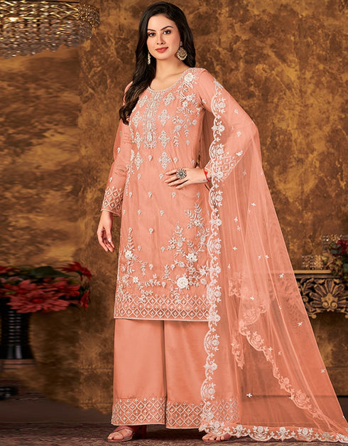 Peach Heavy Net Palazzo Suit Closure View
