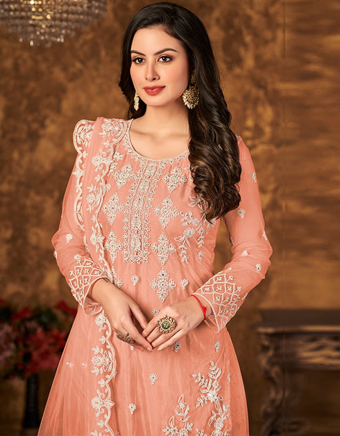 Peach Heavy Net Palazzo Suit Back View