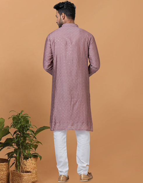 Readymade Men's Kurta Pyjama Mauve Kurta Viscose Cotton Churidar Back View