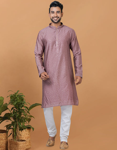 Readymade Men's Kurta Pyjama Mauve Kurta Viscose Cotton Churidar Front View