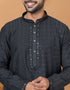 Readymade Men's Kurta Pyjama Black Kurta Viscose Cotton Churidar Close-up View