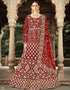 Maroon Anarkali style Anarkali Semi-Stitched Suits Salwar Kameez in Heavy Cording Embroidery, Zarkan Daimond & Lace Work