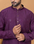 Readymade Men's Kurta Pyjama Purple Kurta Viscose Cotton Churidar Close-up View