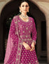 Purple Anarkali style Anarkali Semi-Stitched Suits Salwar Kameez in Heavy Cording Embroidery, Zarkan Daimond & Lace Work Closure View Embroidery
