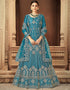 Sky Blue Anarkali style Anarkali Semi-Stitched Suits Salwar Kameez in Heavy Cording Embroidery, Zarkan Daimond & Lace Work