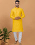Readymade Men's Kurta Pyjama Yellow Kurta Viscose Cotton Churidar Front View