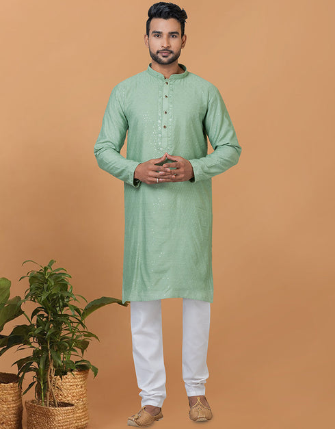 Readymade Men's Kurta Pyjama Pista Kurta Viscose Cotton Churidar Front View