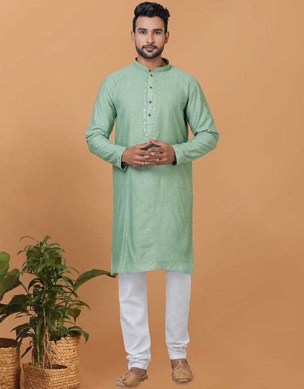 Readymade Men's Kurta Pyjama Pista Kurta Viscose Cotton Churidar Front View