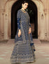Blue Anarkali style Anarkali Semi-Stitched Suits Salwar Kameez in Heavy Cording Embroidery, Zarkan Daimond & Lace Work Closure View