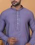 Readymade Men's Kurta Pyjama Purple Kurta Viscose Cotton Churidar Close-up View