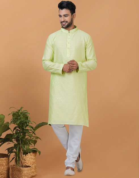 Readymade Men's Kurta Pyjama Pista Kurta Viscose Cotton Churidar Front View