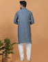 Readymade Men's Kurta Pyjama Grey Blue Kurta Viscose Cotton Churidar Back View