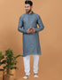 Readymade Men's Kurta Pyjama Grey Blue Kurta Viscose Cotton Churidar Front View