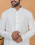 Readymade Men's Kurta Pyjama White Kurta Viscose Cotton Churidar Close-up View