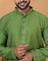 Readymade Men's Kurta Pyjama Olive Green Kurta Viscose Cotton Churidar Close-up View