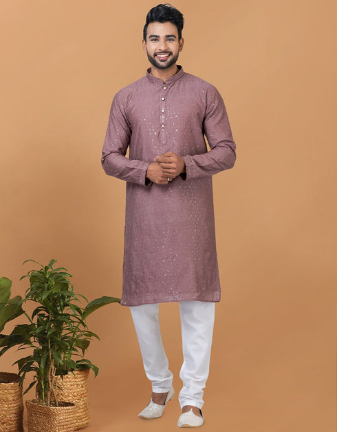 Readymade Men's Kurta Pyjama Onion Pink Kurta Viscose Cotton Churidar Front View