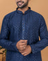 Readymade Men's Kurta Pyjama Navy Blue Kurta Viscose Cotton Churidar Back View