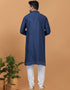 Readymade Men's Kurta Pyjama Navy Blue Kurta Viscose Cotton Churidar Close-up View