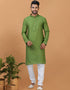 Readymade Men's Kurta Pyjama Olive Green Kurta Viscose Cotton Churidar Front View