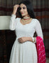 White White Color Chikankari Lucknowi Gown With Leheriya Dupatta Closure View