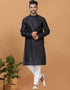 Readymade Men's Kurta Pyjama Black Kurta Silk Churidar Front View
