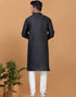 Readymade Men's Kurta Pyjama Black Kurta Silk Churidar Back View