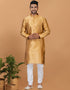 Readymade Men's Kurta Pyjama Golden Kurta Silk Churidar Front View