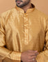 Readymade Men's Kurta Pyjama Golden Kurta Silk Churidar Close-up View