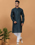 Readymade Men's Kurta Pyjama Teal Green Kurta Silk Churidar Front View