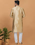 Readymade Men's Kurta Pyjama Light Chiku Kurta Silk Churidar Back View
