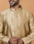 Readymade Men's Kurta Pyjama Light Chiku Kurta Silk Churidar Close-up View