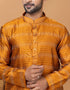 Readymade Men's Kurta Pyjama Mustard Kurta Silk Churidar Close-up View