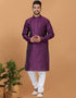 Readymade Men's Kurta Pyjama Purple Kurta Silk Churidar Front View