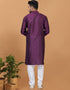Readymade Men's Kurta Pyjama Purple Kurta Silk Churidar Back View