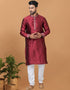 Readymade Men's Kurta Pyjama Maroon Kurta Silk Churidar Front View