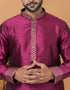 Readymade Men's Kurta Pyjama Magenta Kurta Silk Churidar Close-up View