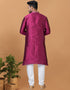 Readymade Men's Kurta Pyjama Magenta Kurta Silk Churidar Back View