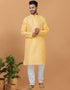 Readymade Men's Kurta Pyjama Yellow Kurta Silk Churidar Front View