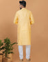 Readymade Men's Kurta Pyjama Yellow Kurta Silk Churidar Back View