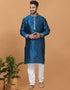 Readymade Men's Kurta Pyjama Teal Kurta Silk Churidar Front View