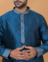 Readymade Men's Kurta Pyjama Teal Kurta Silk Churidar Close-up View