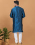 Readymade Men's Kurta Pyjama Teal Kurta Silk Churidar Back View